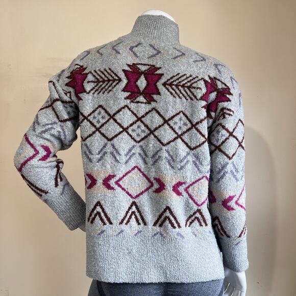 Lou & Grey Mock Neck Fair Isle Tunic Sweater Comfy Cozy Gray Size S - Picture 2 of 7